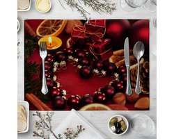Tafelset Kinderen - Placemats Set - Eettafel Beschermen - Hartvorm Klokken Design - 6 Stuks 32x42cm - Rood
