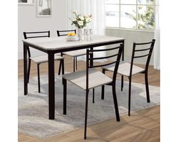 Tafelset Lily, 4 stoelen - beige/zwart - Poldimar - Keukentafel - Bruin; Zwart - MDF; Metaal
