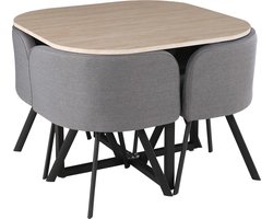 Tafelset met 4 stoelen - houtdecor/grijs