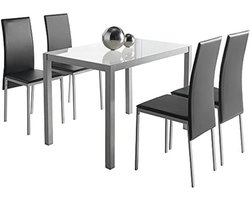 Tafelset met 4 stoelen, moderne glazen tafel voor woonkamer en keuken