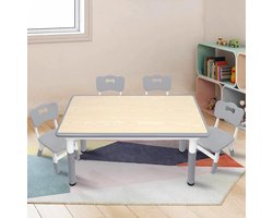 Tafelset Met 4 Stoelen – Stoel En Tafel Set – Kindermeubilair – Schoolmeubilair – Studie Set – Verstelbare Hoogte – Duurzaam Kunststof – Lichtgewicht – Gemakkelijk Schoon Te Maken – Grijs