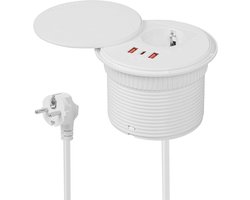 Tafelstopcontact met USB-C en USB-A, Inbouwstopcontact met Kabeldoorvoer voor Vergadertafel, 1,8 m Stroomkabel