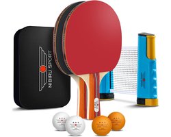 Tafeltennis Set - 2 Tafeltennisbatjes - 4 Pingpongballen - 1 Tafeltennisnet Uitschuifbaar - Incl. Opbergtas met Rits