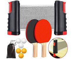 Tafeltennisset – Draagbaar Tafeltennisnet tot 170 cm – Uittrekbaar Tafeltennisnet met Klemmen voor Tafelbladen tot 5 cm – 2 Tafeltennisrackets en 6 Tafeltennisballen – Pingpongset met Draagtas – Voor Binnen en Buiten
