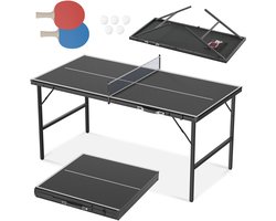 Tafeltennistafel - 152,5x76 cm - Inklapbare Mini Pingpongtafel - Compact Set - Met 2 Batjes, 5 Ballen & 1 Net - Geschikt voor Binnen en Overdachte Buitenruimten - Zwart - NAIZY