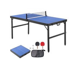 Tafeltennistafel - Opvouwbare middelgrote pingpongtafel - Draagbaar met handvat en draagtas - Inclusief net, 2 bats en 3 ballen - MDF blad