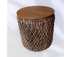 Tafeltje rond rotan hout 43x43cm afneembaar blad