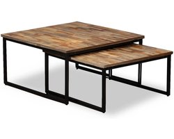 Tafeltjesset Hout - Tafelset 2 stuks - Woonkamer Meubels - Gerecycled Teakhout - 75x75x39 cm - Veelkleurig