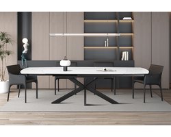 Tafel/Uitschuifbare tafel/Verlengbare tafel Aries - 160/240x90x77cm - steen - marmer - Eettafel - Wit - Keramiek
