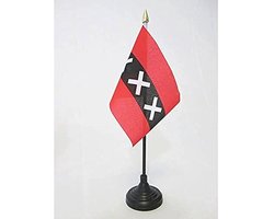 Tafelvlag Amsterdam 15x10 cm met Gouden Speerpunt - Hoogwaardige Polyester