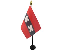 Tafelvlag Amsterdam 15x10 cm met Gouden Speerpunt - Hoogwaardige Polyester