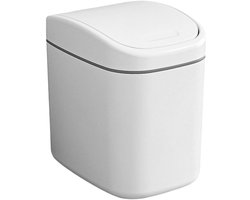 Tafelvuilnisemmer Met Deksel - Klein Afvalbakje Aanrecht - Polypropyleen - Prullenbakje - Mini Prullenbak - voor het Aanrecht, Bureau, Badkamer of Tafel - 11.2*16*16.5cm - Wit