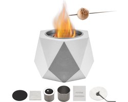Tafelvuurkorf, Betonnen Haard voor Binnen- en Buitendecoratie, Draagbare Alcoholbrander, Mini-Smoresmaker met Brandblusser, Lichtgrijs