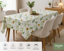 Tafelzeil 140x200 cm – Waterafstotend Tafelkleed – Bloemen & Bessen Design – Afwasbaar – Beige