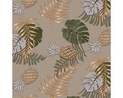 Tafelzeil - 160 cm rond - 4X6/02 - Ananas - Bruin - Groen - PVC - Plastic - Beschermrand - Extra sterk - Afwasbaar