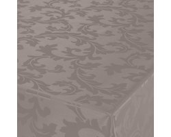 Tafelzeil Damast - taupe - barok krullen print - 140 x 220 cm - tafelkleed