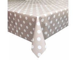 Tafelzeil Grote Stip - 140 x 200 cm - Taupe/Wit