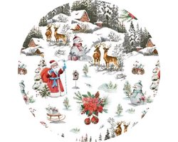 Tafelzeil PVC - Kerst - feestdagen - 140cm rond gesneden - op koker geleverd zonder plooien - Christmas village wit