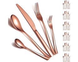 Tafelzilver, 30-delige bestekset, voor 6 personen, roségoud, titanium plating, bestekset inclusief tafelmessen, tafellepels, theelepels, slavorken, vaatwasmachinebestendig