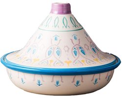 Tagine Olla - Keramische pot - Langzaam koken - Handgeschilderd ontwerp - 25cm diameter - Multicolor