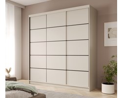 Tagra schuifdeurkast 200 cm – kledingkast in kasjmier met 3 schuifdeuren, 11 legplanken en kledingroedes – 200x215x58 cm – Kasjmier