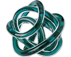 & Tagus Orbit Mondgeblazen glazen sculptuur met oneindigheidsknoop, 7,6 cm, glaskunst, decoratieve bal voor woondecoratie, klein tafelopzetstuk, tafeldecoratie voor thuis (helder blauwgroen)