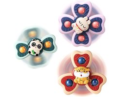 Taishengda - 3 stuks dieren zuignap spinner speelgoed, baby fidget spinner met pop bubble, sensorisch badspeelgoed voor peuters van 1-3 jaar, panda, tijger, konijn draaispeelgoed voor kinderstoel, badkuip, raam, reis, cadeau