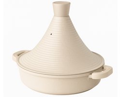 Tajine Marrakesh - Luxe Aluminium Tajine met Anti-aanbaklaag - Inductie Geschikt - Voor 4 tot 8 Personen - Ø 29 x 28 cm - Taupe met Witte Spikkels