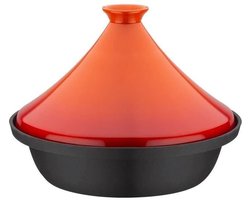 Tajine van massief gietijzer - GSW - 30 x 22 cm - Keramisch deksel - Inductie - Oranje