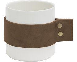 TAK Design Morgan Wrap Me Beker - Incl. Bruin Lederen band - Aardewerk - Ø8,5 x 9 cm - Wit
