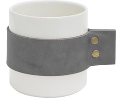 TAK Design Morgan Wrap Me Beker - Incl. Grijs Lederen band - Aardewerk - Ø8,5 x 9 cm - Wit