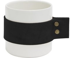 TAK Design Morgan Wrap Me Beker - Incl. Zwart Lederen band - Aardewerk - Ø8,5 x 9 cm - Wit