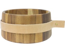 TAK Design Puka Wrap Me Serveerkom - Incl. Leer - Acacia Hout - Ø22 x 10 cm