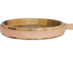 TAK Design Puka Wrap Me Serveerschaal - Incl. Leer - Acacia Hout - Ø30 x 5 cm