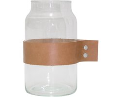 TAK Design Vaas Wrap Me - Incl. Lederen Band - Glas - Ø10 x 18 cm - Bruin