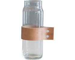 TAK Design Vaas Wrap Me - Incl. Lederen Band - Glas - Ø7 x 20 cm - Bruin