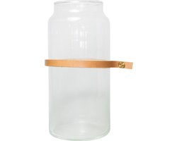TAK Design Vaas Wrap Me Mini - Incl. Lederen Band - Glas - Ø10 x 20 cm - Bruin