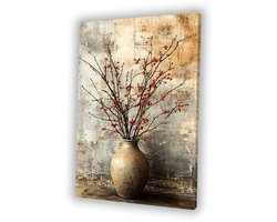 Takken in rustieke vaas - Stilleven muurdecoratie - Muurkunst slaapkamer - Japandi - Kantoor schilderijen - Woonkamer accessoires - Canvas schilderij 50x70 cm