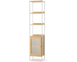 Tall Bookshelf - Rekkast - Displaystandaard - 5 lagen - Staal en spaanplaat - 30 cm x 40 cm x 174,7 cm - Eikenbeige Parelwit