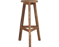 Tall Men Standing Vintage teakhouten Barkruk - 3 poten - rond ; Ø30 x H:76 cm - Stijlvol en Uniek