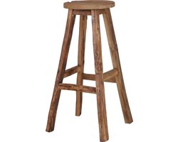 Tall Men Standing Vintage teakhouten Barkruk - 4 poten - rond : Ø30 x H76 cm - Stijlvol en Uniek