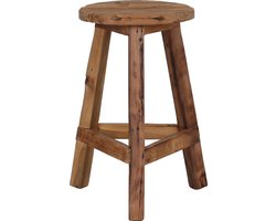 Tall Men Standing Vintage teakhouten kruk rond - 3 houten poten - Ø30 x H50 cm - uniek design