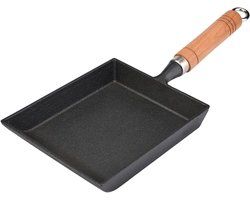 Tamagoyaki Pan - Gietijzeren Koekenpan - Houten Handvat - Japanse Omeletpan - Geschikt voor Gas Halogeen Keramiek en Inductiekookplaten