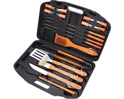 Tamarow 18 delige BBQ Accessoires Set - RVS Kamado Gereedschap - Barbecue Tang - Vlees Spiezen - Spatel & Borstel