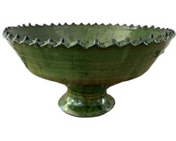 Tamegroute Schaal – Handgemaakte Marokkaanse Kom – Authentiek Servies – Decoratieve Fruitschaal – Traditioneel Marokkaans Aardewerk – XL – Ø28 cm – Groen