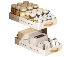 TammaT -Extra uitbreidbaar - Lade organizer - Telescopische lade - verstelbaar lade Mand - Keukenkastorganizer met handgreep - Uittrekbare laden - Opbergplanken voor keukenkasten - Uitschuifbare kastorganisator - Keuken organizer - Wit