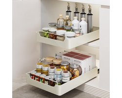 TammaT - Lade organizer - Telescopische lade - Mand - Keukenkastorganizer met handgreep - Uittrekbare laden - Opbergplanken voor keukenkasten - Uitschuifbare kastorganisator - Keuken organizer - 30x43x7cm - Wit