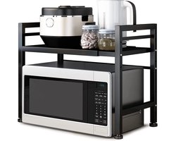 TammaT - Magnetronkast - Uitbreedbaar - Keukenrek - Magnetron bovenkast - Ovenkast - Kruidenrek - Keukenkast voor boven Magnetron - breedte verstelbaar magnetron kast - Magnetron rek - Metaal - Mat Zwart - Maat (tussen 40-64) x 36,5 x 45 cm.