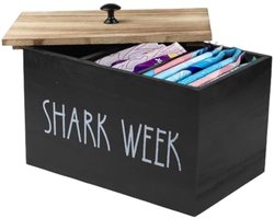 Tampon Opbergdoos, zwart, van hout met deksel, 3 vakken, organizer voor maandverbanden en inlegkruisjes, badkamer, FSC-hout, tamponhouder voor vrouwen