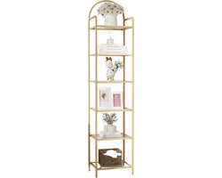 TamTrade Boekenkast - Boekenrek - Glazen vitrinekast - Gouden frame - 6 Niveaus - Metalen frame - Inclusief anti-kantelset